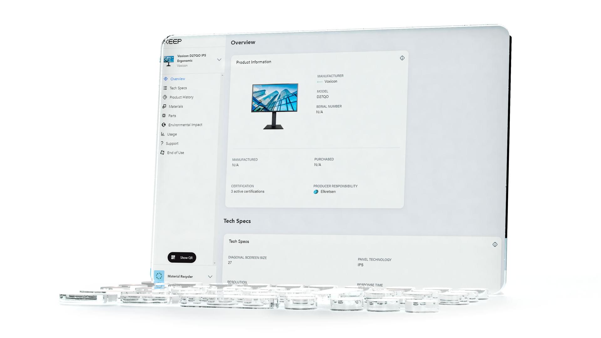 Computer-like prototypes showing the Keep web application.